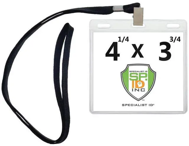 Main image of 500 Pack -4x3 Nametag Holder with Lanyard - Horizontal - Premium 4 x 3 Event Badge Holders with Lanyards - Extra Room Pouch - Large Name Tags for Events, (up to 3 3/4 x 4 1/4) (Black)
