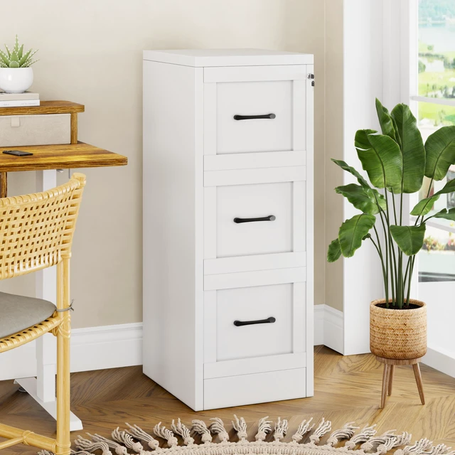 Alt view image 6 of 7 - Metal Vertical File Cabinet with Lock, Home Office 3 Drawer Cabinet | 3 Drawer Filing Cabinet, Beside Desk File Cabinet, White Lockable Storage Cabinet, Fits Letter/Legal/A4 Size