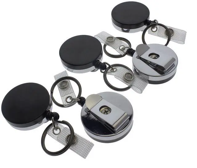 Main image of 5 Pack - Heavy Duty Retractable Badge Reel with Key Ring - All Metal Casing Card & Key Holders with Thick Nylon Cord, Belt Clip, Reinforced ID Strap & Keychain by