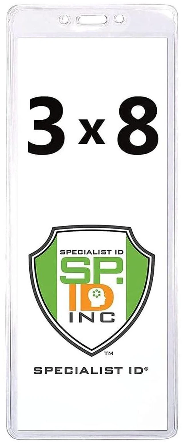 Alt view image 5 of 5 - Bulk 100 Pack - Heavy Duty 3X8 Ticket Badge Holder with Lanyard - Clear Plastic Extra Large Top Load Card Sleeve Protector for Concert, Season Tickets & Sporting Event Pass by (Black)