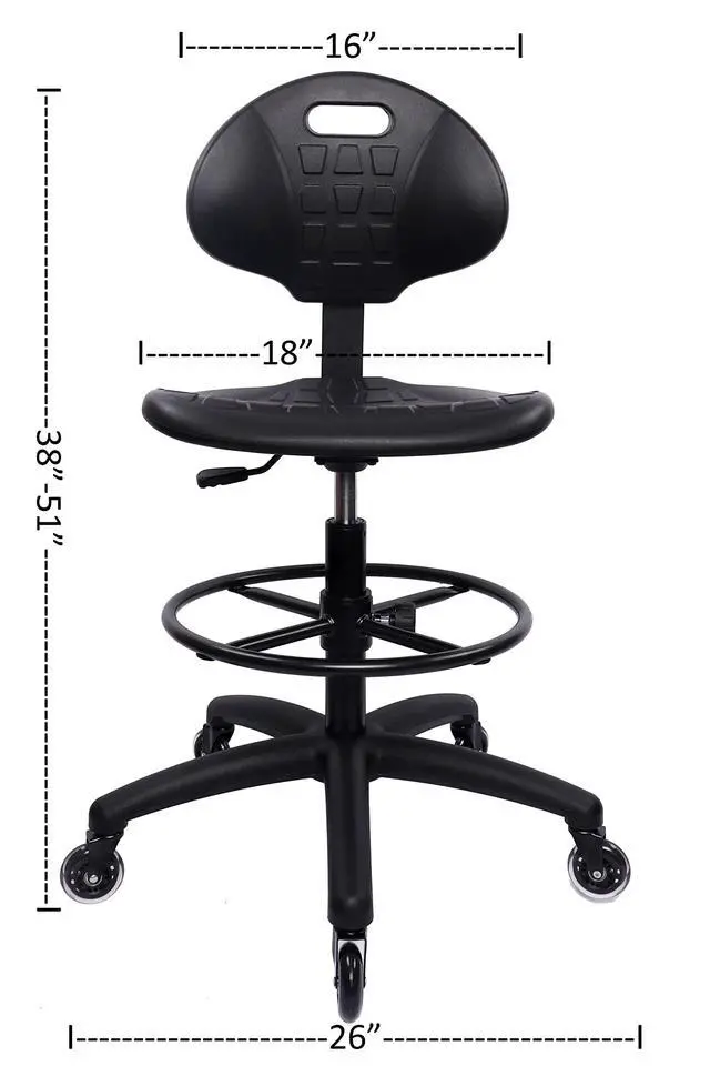 Alt view image 2 of 7 - ® Deluxe Drafting Lab Stool Chair, 18'' Adjustable Footring, 10'' Adjustable Height, 450 lbs seat Capacity, Heavy Duty,Shipped Within 24 Hours (Blade Wheels)