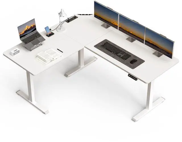 Main image of 63 x 55 inch L-Shaped Standing Desk, Corner Computer Desk, Electric Standing Desk Adjustable Height, Sit to Stand Ergonomic Workstation for Home Office, White