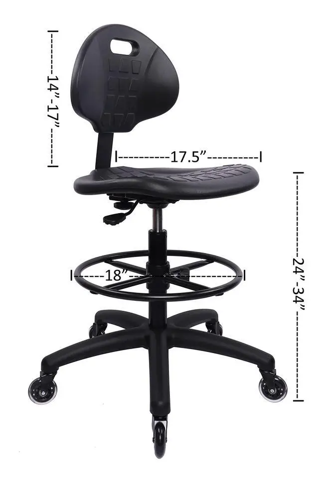 Alt view image 7 of 7 - ® Deluxe Drafting Lab Stool Chair, 18'' Adjustable Footring, 10'' Adjustable Height, 450 lbs seat Capacity, Heavy Duty,Shipped Within 24 Hours (Blade Wheels)