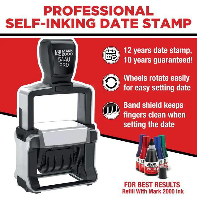 Alt view image 2 of 5 - 5440 Professional Self Inking Date Stamp with Custom Text - Up to 4 Lines of Text