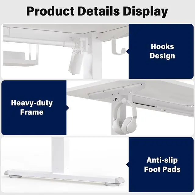Alt view image 7 of 7 - 63 x 55 inch L-Shaped Standing Desk, Corner Computer Desk, Electric Standing Desk Adjustable Height, Sit to Stand Ergonomic Workstation for Home Office, White