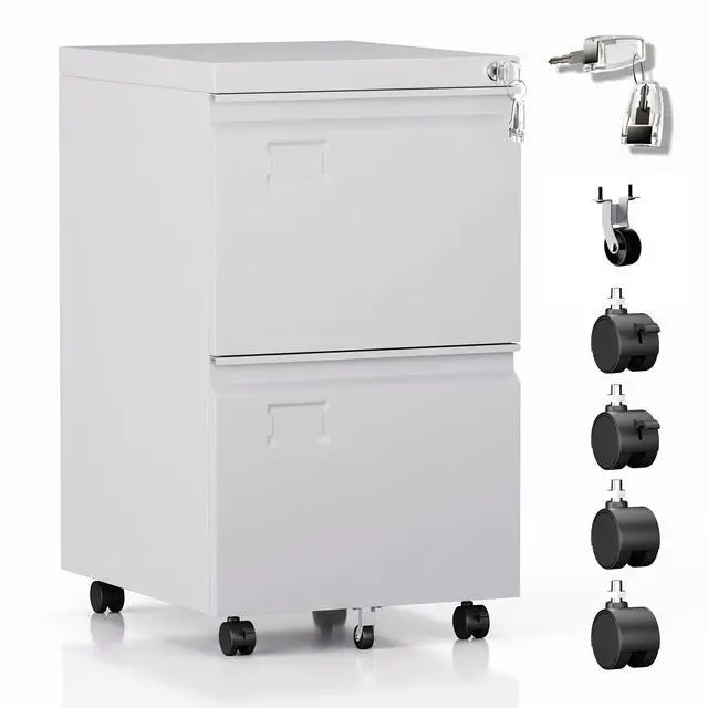 Main image of Rolling File Cabinet with Lock,2 Drawer Metal Filing Cabinet for Home Office & Under Desk, Heavy-Duty Mobile Storage with 5 Wheels (Anti-Tilt), Fits Letter/Legal,Required Assembly