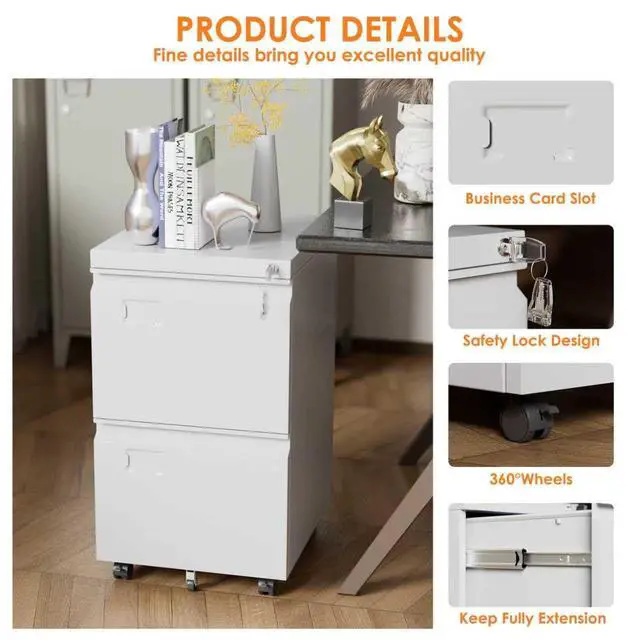 Alt view image 4 of 6 - Rolling File Cabinet with Lock,2 Drawer Metal Filing Cabinet for Home Office & Under Desk, Heavy-Duty Mobile Storage with 5 Wheels (Anti-Tilt), Fits Letter/Legal,Required Assembly