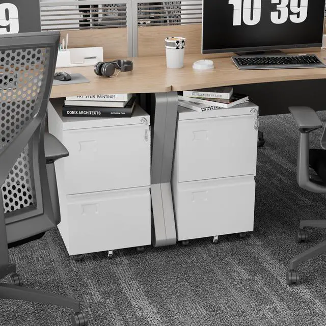 Alt view image 3 of 6 - Rolling File Cabinet with Lock,2 Drawer Metal Filing Cabinet for Home Office & Under Desk, Heavy-Duty Mobile Storage with 5 Wheels (Anti-Tilt), Fits Letter/Legal,Required Assembly