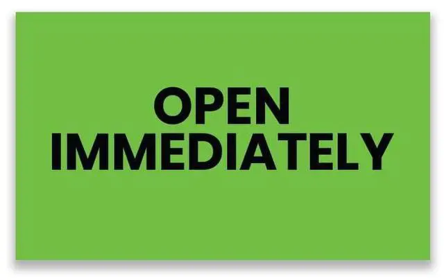 Main image of Open Immediately Warehouse Receiving Labels 3"x5" Rectangle Labels 500 Qty/Roll Paper, Easy Peel and Stick, Strong Adhesive, No Residue, Made in USA