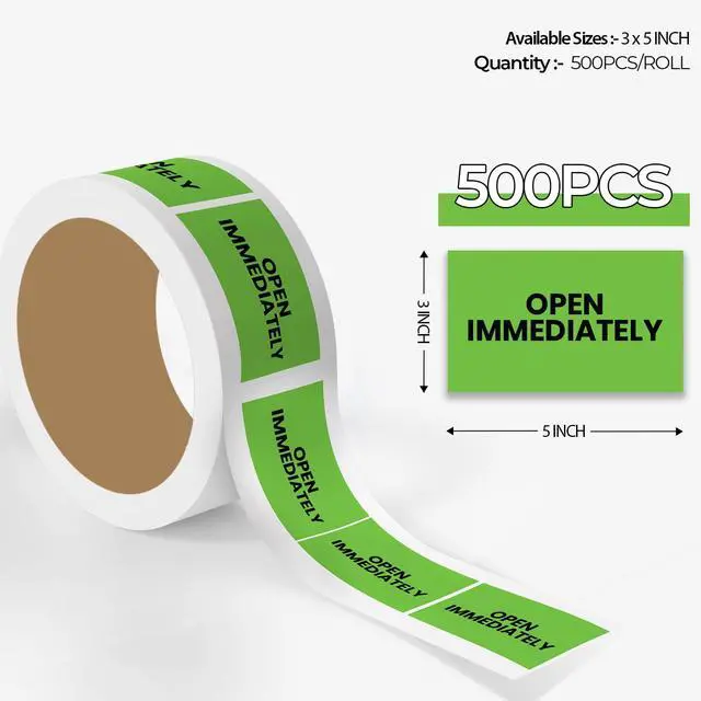 Alt view image 2 of 6 - Open Immediately Warehouse Receiving Labels 3"x5" Rectangle Labels 500 Qty/Roll Paper, Easy Peel and Stick, Strong Adhesive, No Residue, Made in USA