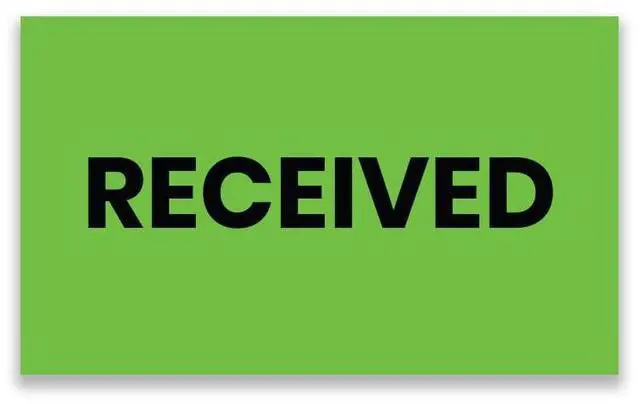Main image of Received Warehouse Receiving Labels 3"x5" Rectangle Labels 500 Qty/Roll Paper, Easy Peel and Stick, Strong Adhesive, No Residue, Made in USA