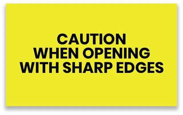 Main image of Caution When Opening with Sharp Edges Warehouse Receiving Labels 3"x5" Rectangle Labels 500 Qty/Roll Paper, Easy Peel and Stick, Strong Adhesive, No Residue, Made in USA