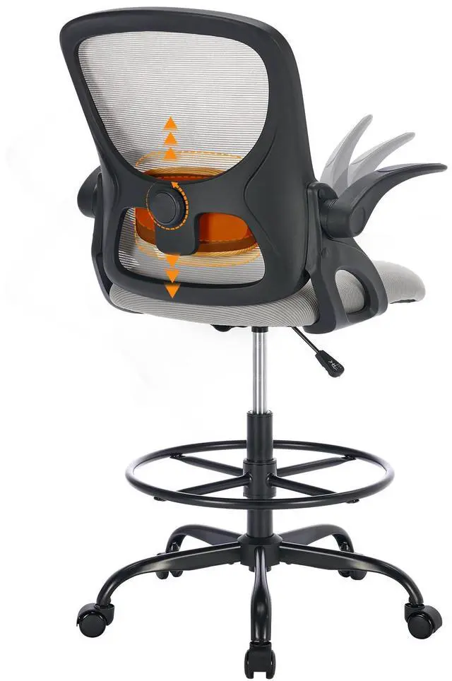 Main image of Drafting Chair with Arms, Tall Office Chair for Standing Desks | Ergonomic lumbar pad, breathable mesh and foot ring support forward-leaning posture for sewing, crafts and daily studio work