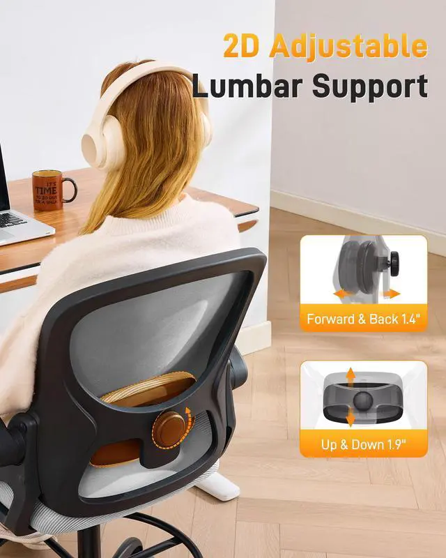 Alt view image 3 of 7 - Drafting Chair with Arms, Tall Office Chair for Standing Desks | Ergonomic lumbar pad, breathable mesh and foot ring support forward-leaning posture for sewing, crafts and daily studio work