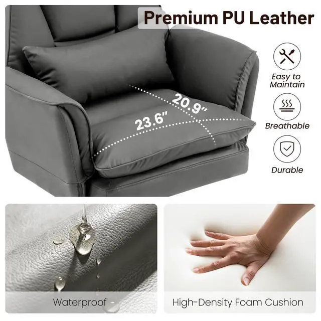 Alt view image 7 of 7 - Big and Tall Office Chair, Executive Reclining Computer Gaming Chair with Foot Rest, Flip Armrest & Lumbar Pillow, Thicken Wider Seat for Criss Cross Legged Sitting, Desk Chair, PU, Grey