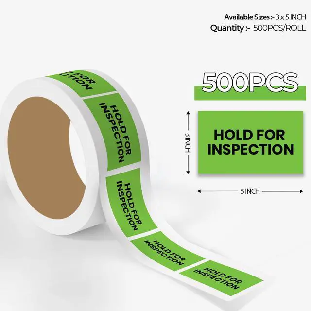 Alt view image 2 of 5 - Hold for Inspection Warehouse Receiving Labels 3"x5" Rectangle Labels 500 Qty/Roll Paper, Easy Peel and Stick, Strong Adhesive, No Residue, Made in USA