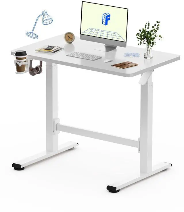 Main image of H7 Plus Mobile Standing Desk, Pneumatic Adjustable,One-Piece 40" | Cordless standing desk with stable dual-column design.Stand up desk for small spaces and home office Height 27.6"45",White