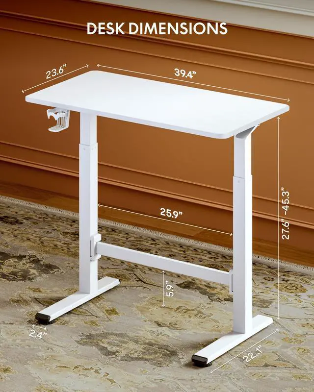 Alt view image 2 of 6 - H7 Plus Mobile Standing Desk, Pneumatic Adjustable,One-Piece 40" | Cordless standing desk with stable dual-column design.Stand up desk for small spaces and home office Height 27.6"45",White
