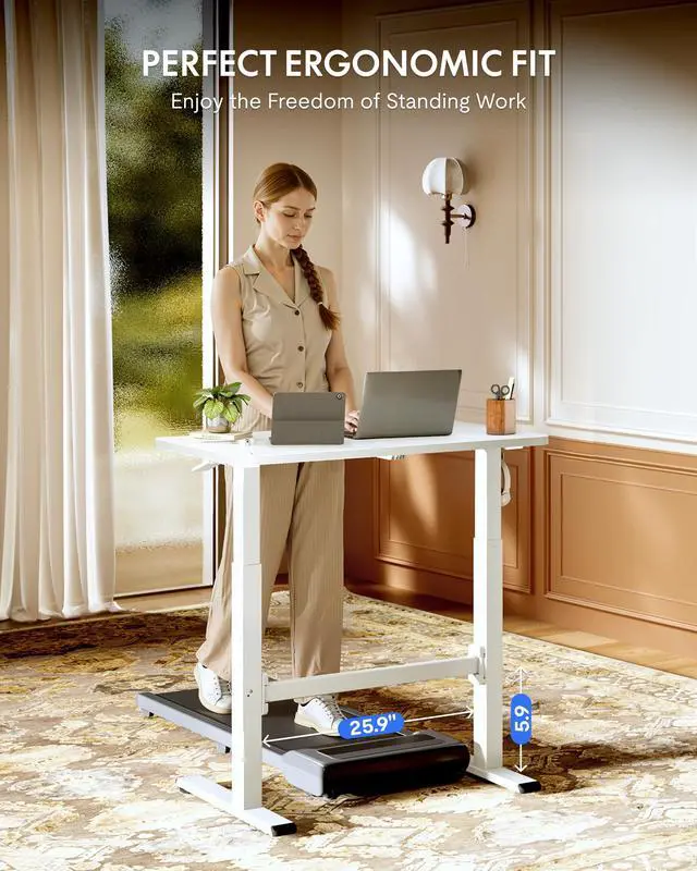 Alt view image 3 of 6 - H7 Plus Mobile Standing Desk, Pneumatic Adjustable,One-Piece 40" | Cordless standing desk with stable dual-column design.Stand up desk for small spaces and home office Height 27.6"45",White