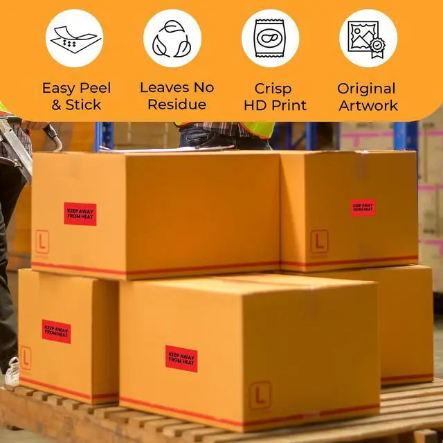 Alt view image 4 of 6 - Keep Away from Heat Warehouse Receiving Labels 3"x5" Rectangle Labels 500 Qty/Roll Paper, Easy Peel and Stick, Strong Adhesive, No Residue, Made in USA