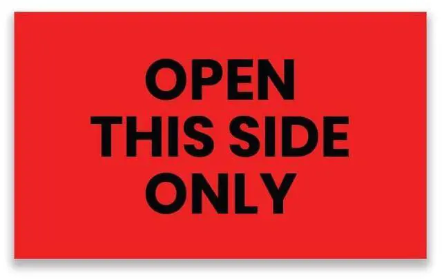 Main image of Open This Side Only Warehouse Receiving Labels 3"x5" Rectangle Labels 500 Qty/Roll Paper, Easy Peel and Stick, Strong Adhesive, No Residue, Made in USA