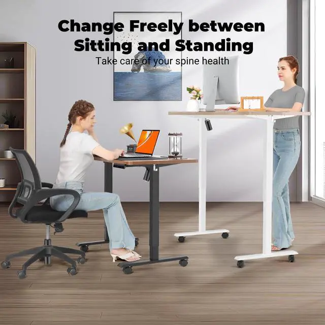Alt view image 3 of 7 - Electric Standing Desk with Power Outlets and USB-C Port, 70 x 27 Inches Adjustable Height Sit Stand Up Desk for Home Office, Adjustable Desk with Memory Preset and Wheels, Black