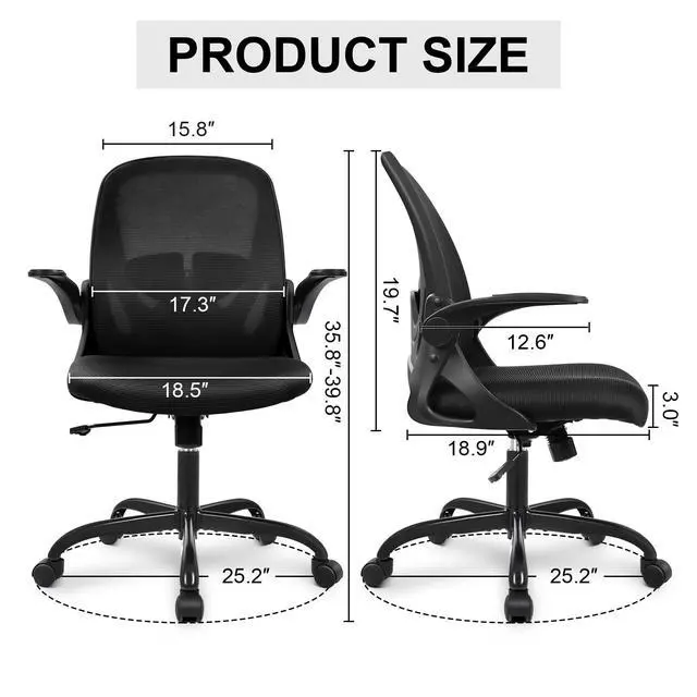 Alt view image 3 of 7 - Office Chair Ergonomic Desk Chair with Flip up Armrests Swivel Breathable Desk Mesh Computer Chair with Adjustable Lumbar Support and Height for Conference Room (Black)