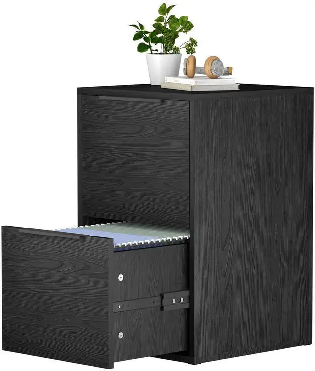 Main image of Two Drawer File Cabinet, Black Wood Filing Cabinets for Letter Size/Hanging Files, Small Under Desk File Cabinets for Home Office, Assembly Required