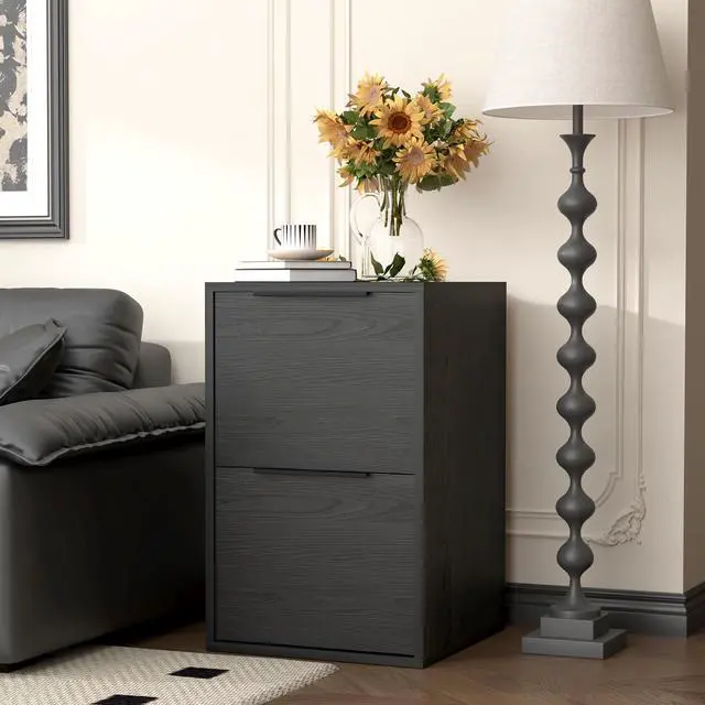 Alt view image 2 of 7 - Two Drawer File Cabinet, Black Wood Filing Cabinets for Letter Size/Hanging Files, Small Under Desk File Cabinets for Home Office, Assembly Required