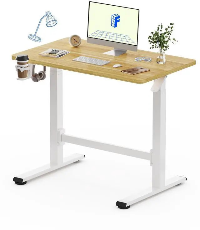 Main image of H7 Plus Mobile Standing Desk, Pneumatic Adjustable,One-Piece 40" | Cordless standing desk with stable dual-column design.Stand up desk for small spaces and home office Height 27.6"45",Maple