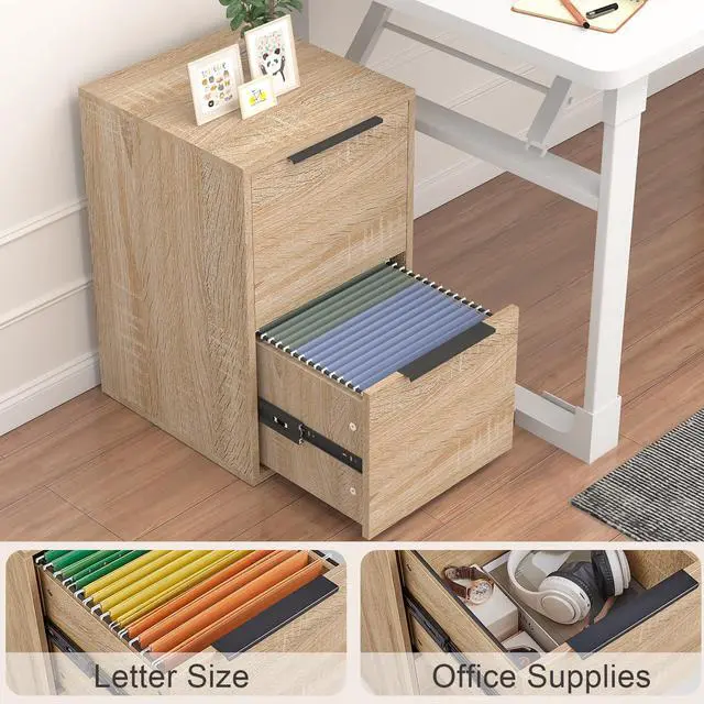 Alt view image 5 of 7 - 2 Drawer File Cabinet, Wood Filing Cabinet for Letter Size Filings, Under Desk Small Filing Cabinets for Home Office, Oak
