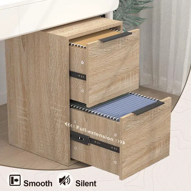 Alt view image 4 of 7 - 2 Drawer File Cabinet, Wood Filing Cabinet for Letter Size Filings, Under Desk Small Filing Cabinets for Home Office, Oak