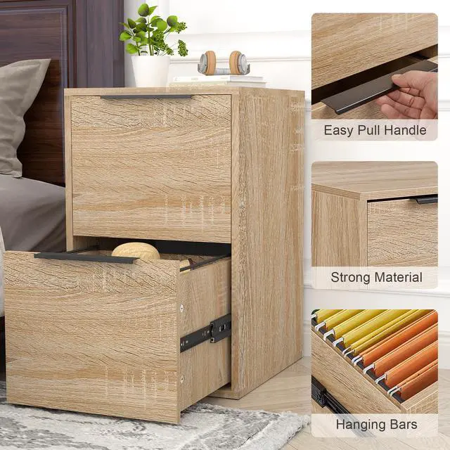 Alt view image 6 of 7 - 2 Drawer File Cabinet, Wood Filing Cabinet for Letter Size Filings, Under Desk Small Filing Cabinets for Home Office, Oak