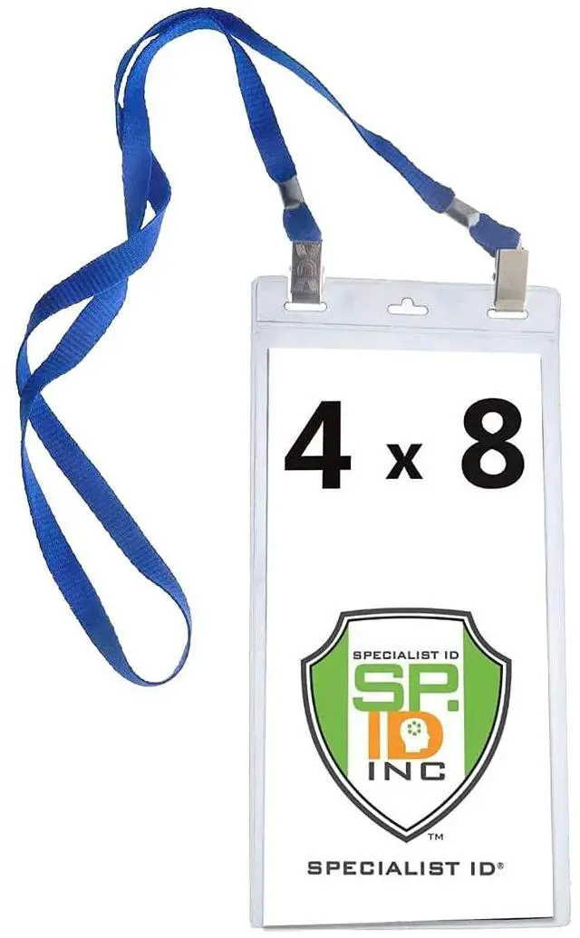 Main image of Bulk 25 Pack - 4 x 8 Inch Extra Large Ticket & Event Credential Badge Holders with Double Sided Lanyards with Two Bulldog Clips, by (Royal Blue)