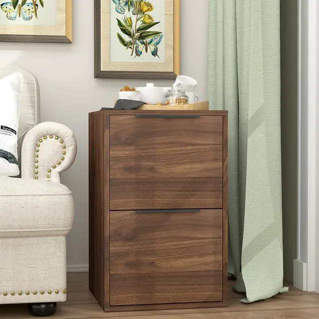 Alt view image 2 of 7 - 2 Drawer File Cabinets, Wood File Cabinet with Hanging Bar for Letter Size, Modern Farmhouse Under Desk Drawer, Printer Stand Small Filing Cabinets for Home Office, Dark Walnut