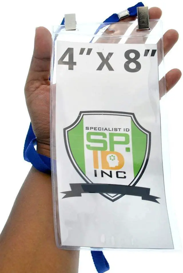Alt view image 2 of 6 - Bulk 25 Pack - 4 x 8 Inch Extra Large Ticket & Event Credential Badge Holders with Double Sided Lanyards with Two Bulldog Clips, by (Royal Blue)