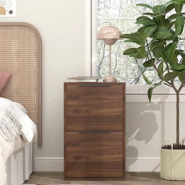Alt view image 7 of 7 - 2 Drawer File Cabinets, Wood File Cabinet with Hanging Bar for Letter Size, Modern Farmhouse Under Desk Drawer, Printer Stand Small Filing Cabinets for Home Office, Dark Walnut