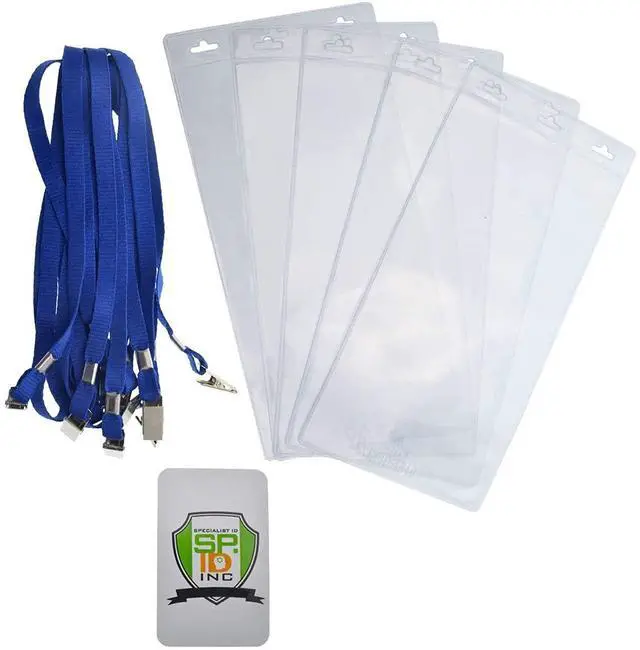 Alt view image 6 of 6 - Bulk 25 Pack - 4 x 8 Inch Extra Large Ticket & Event Credential Badge Holders with Double Sided Lanyards with Two Bulldog Clips, by (Royal Blue)