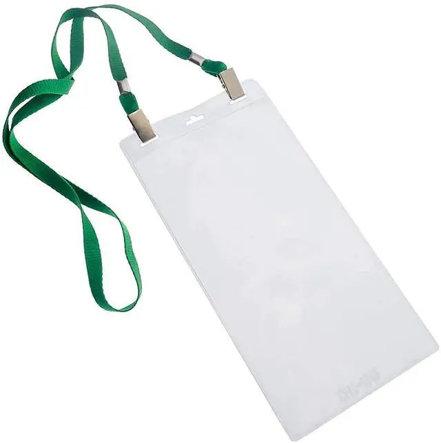 Alt view image 4 of 6 - Bulk 25 Pack - 4 x 8 Inch Extra Large Ticket & Event Credential Badge Holders with Double Sided Lanyards with Two Bulldog Clips, by (Green)