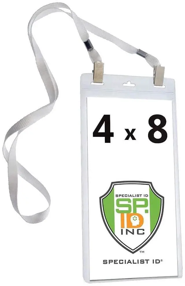 Main image of Bulk 25 Pack - 4 x 8 Inch Extra Large Ticket & Event Credential Badge Holders with Double Sided Lanyards with Two Bulldog Clips, by (White)