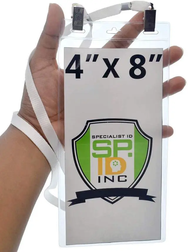 Alt view image 2 of 6 - Bulk 25 Pack - 4 x 8 Inch Extra Large Ticket & Event Credential Badge Holders with Double Sided Lanyards with Two Bulldog Clips, by (White)