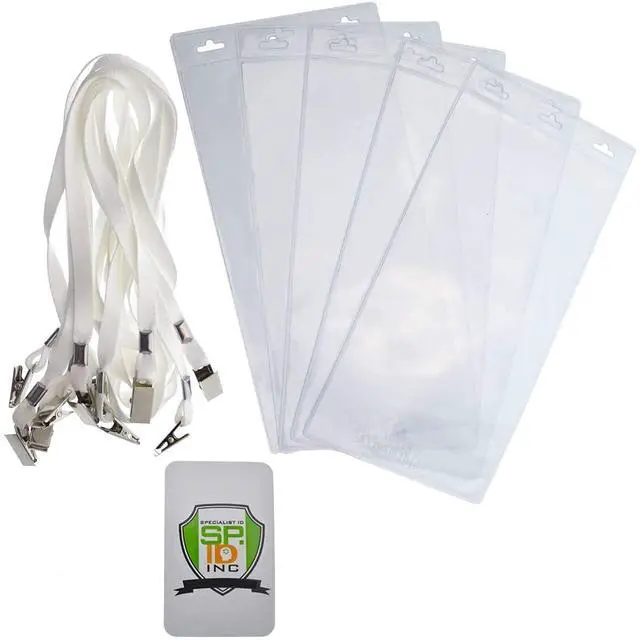 Alt view image 6 of 6 - Bulk 25 Pack - 4 x 8 Inch Extra Large Ticket & Event Credential Badge Holders with Double Sided Lanyards with Two Bulldog Clips, by (White)