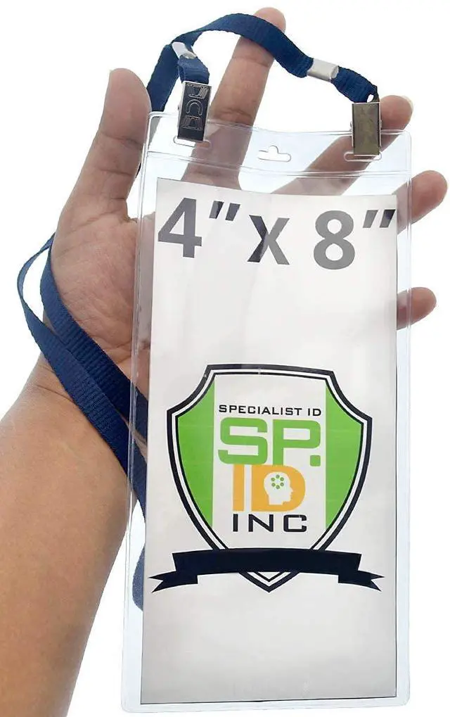 Alt view image 2 of 6 - Bulk 25 Pack - 4 x 8 Inch Extra Large Ticket & Event Credential Badge Holders with Double Sided Lanyards with Two Bulldog Clips, by (Navy)