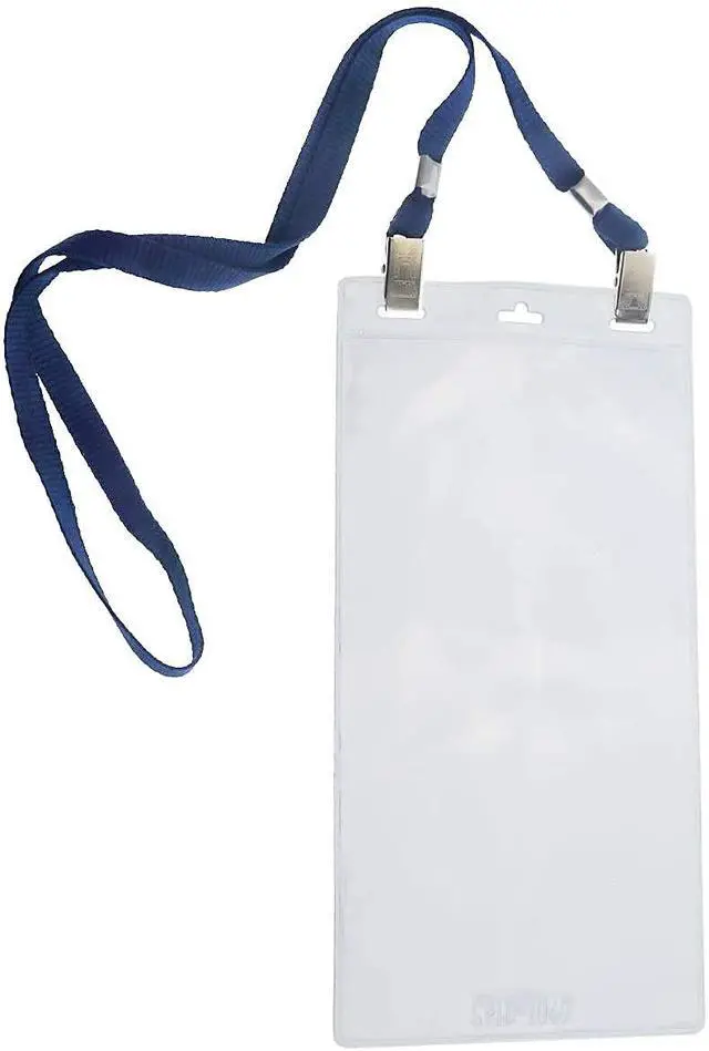 Alt view image 4 of 6 - Bulk 25 Pack - 4 x 8 Inch Extra Large Ticket & Event Credential Badge Holders with Double Sided Lanyards with Two Bulldog Clips, by (Navy)