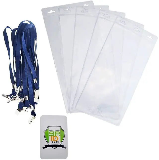 Alt view image 6 of 6 - Bulk 25 Pack - 4 x 8 Inch Extra Large Ticket & Event Credential Badge Holders with Double Sided Lanyards with Two Bulldog Clips, by (Navy)