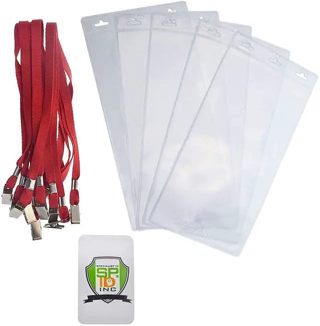Alt view image 2 of 5 - Bulk 25 Pack - 4 x 8 Inch Extra Large Ticket & Event Credential Badge Holders with Double Sided Lanyards with Two Bulldog Clips, by (Red)