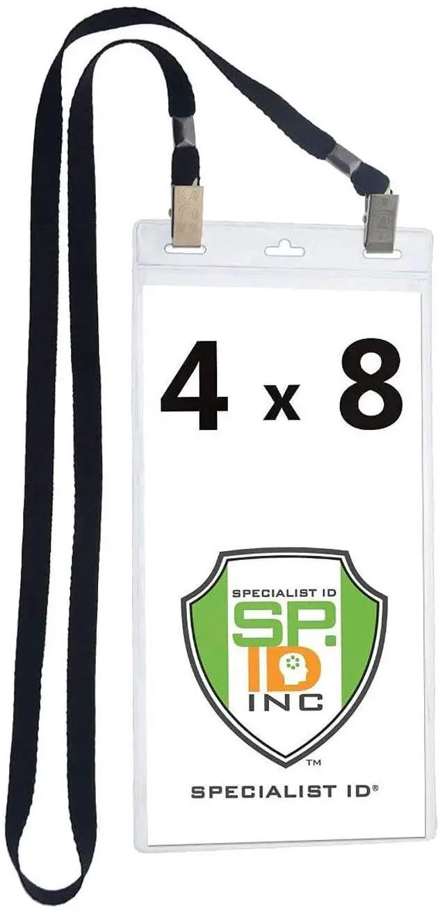 Alt view image 2 of 7 - Bulk 25 Pack - 4 x 8 Inch Extra Large Ticket & Event Credential Badge Holders with Double Sided Lanyards with Two Bulldog Clips, by (Assorted Colors)