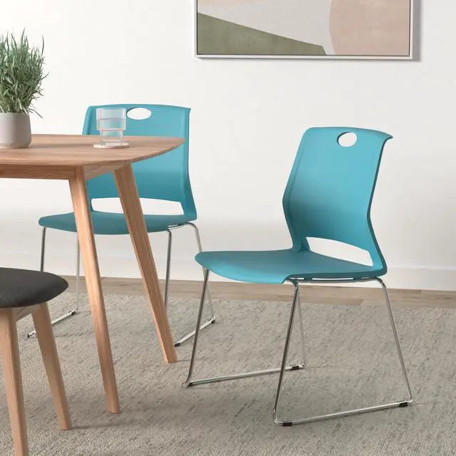 Alt view image 2 of 7 - Blue Stacking Chairs-Set of 4