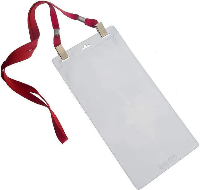 Alt view image 4 of 5 - Bulk 25 Pack - 4 x 8 Inch Extra Large Ticket & Event Credential Badge Holders with Double Sided Lanyards with Two Bulldog Clips, by (Red)