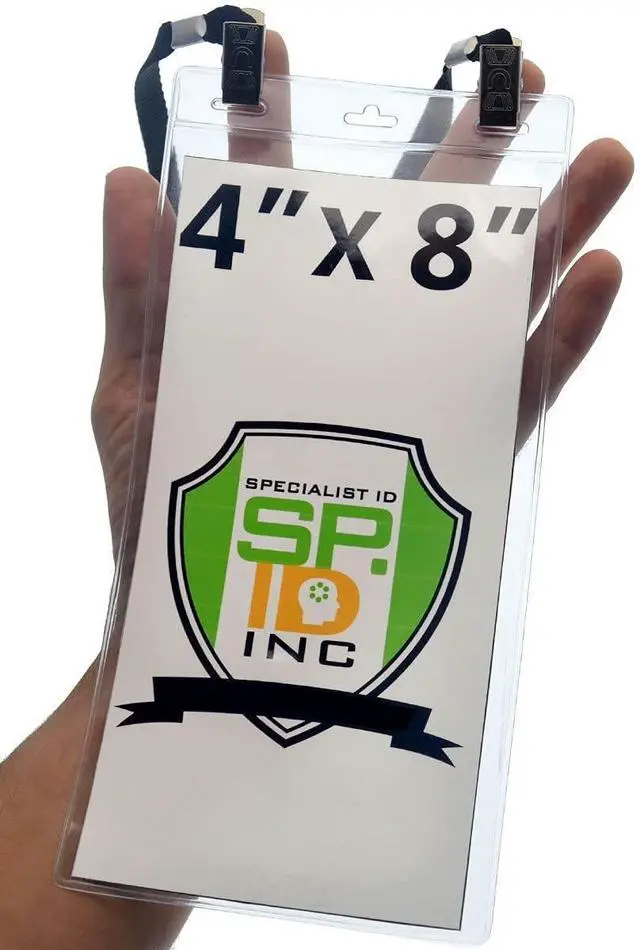 Alt view image 2 of 7 - Bulk 25 Pack - 4 x 8 Inch Extra Large Ticket & Event Credential Badge Holders with Double Sided Lanyards with Two Bulldog Clips, by (Black)